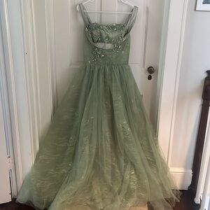Sage Green Long Tulle Prom Dress